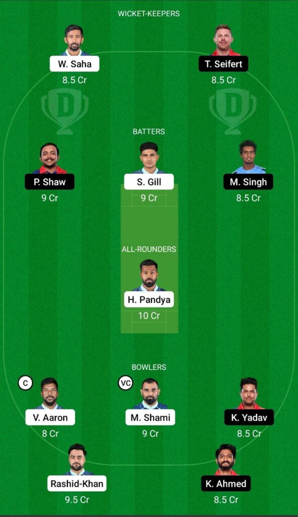 GT vs DC Dream11 Team