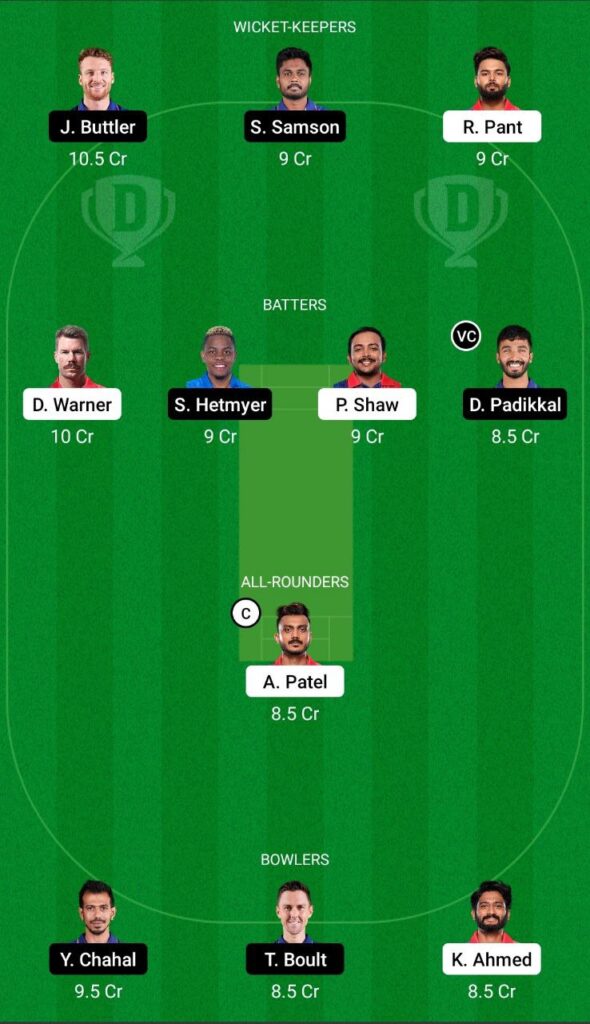 DC vs RR Dream11 Team