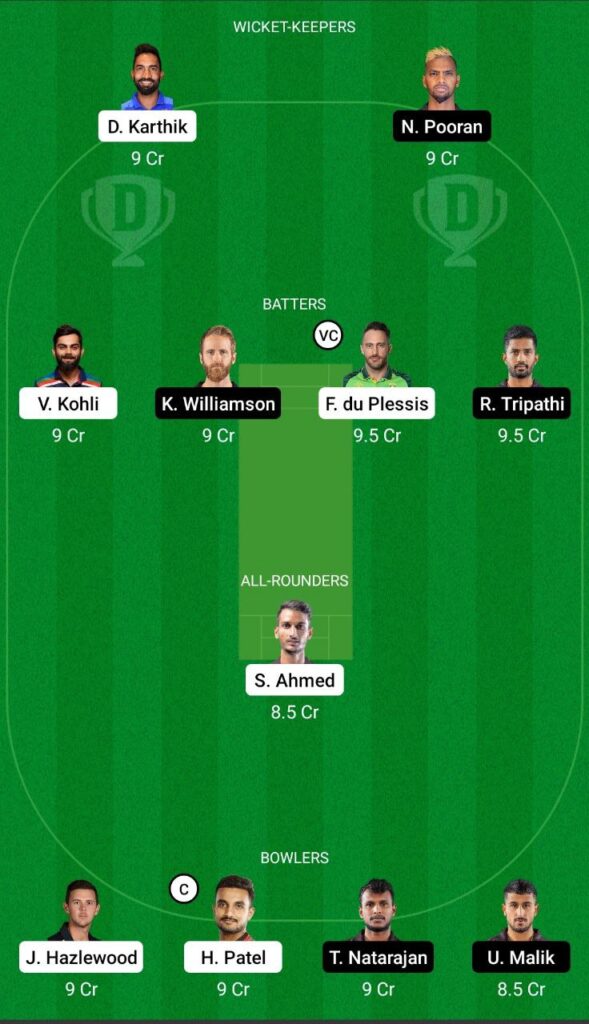 RCB vs SRH Dream11 Team