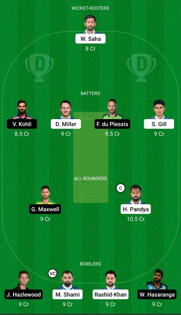 GT vs RCB Dream11 Team