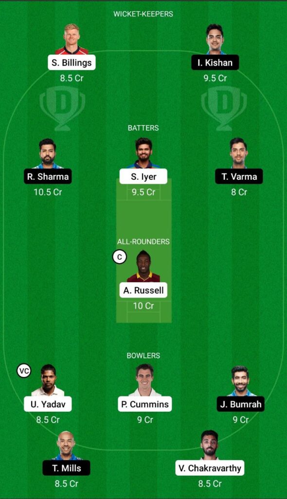 kkr vs mi dream11 team