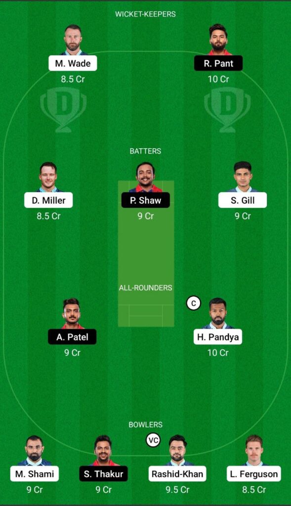 GT vs DC Dream11 Team