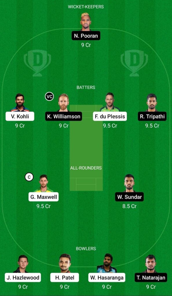 RCB vs SRH Dream11 Team